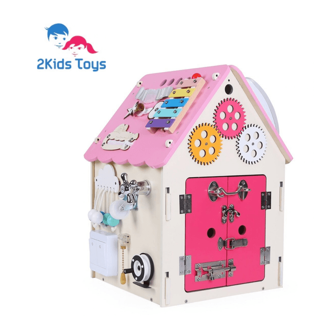 2Kids Toys Дървена занимателна дъска/ бизи борд Монтесори House, розова