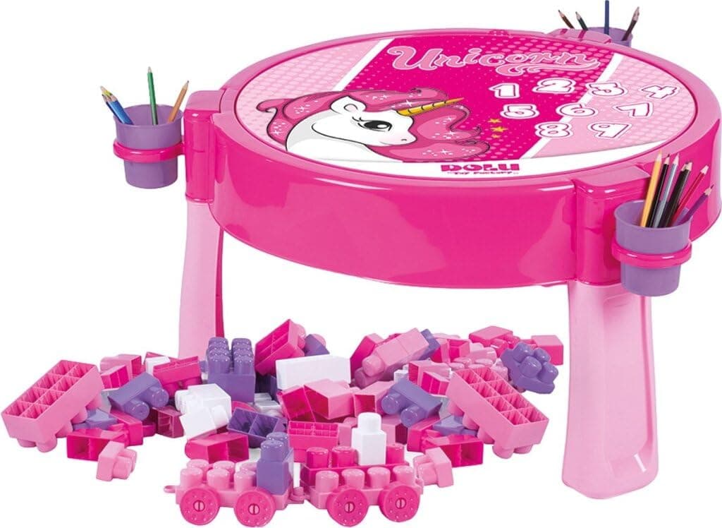 DOLU Unicorn Children's Activity Table with 100 pcs Construction Set 2572