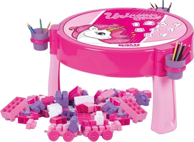 DOLU Unicorn Children's Activity Table with 100 pcs Construction Set 2572