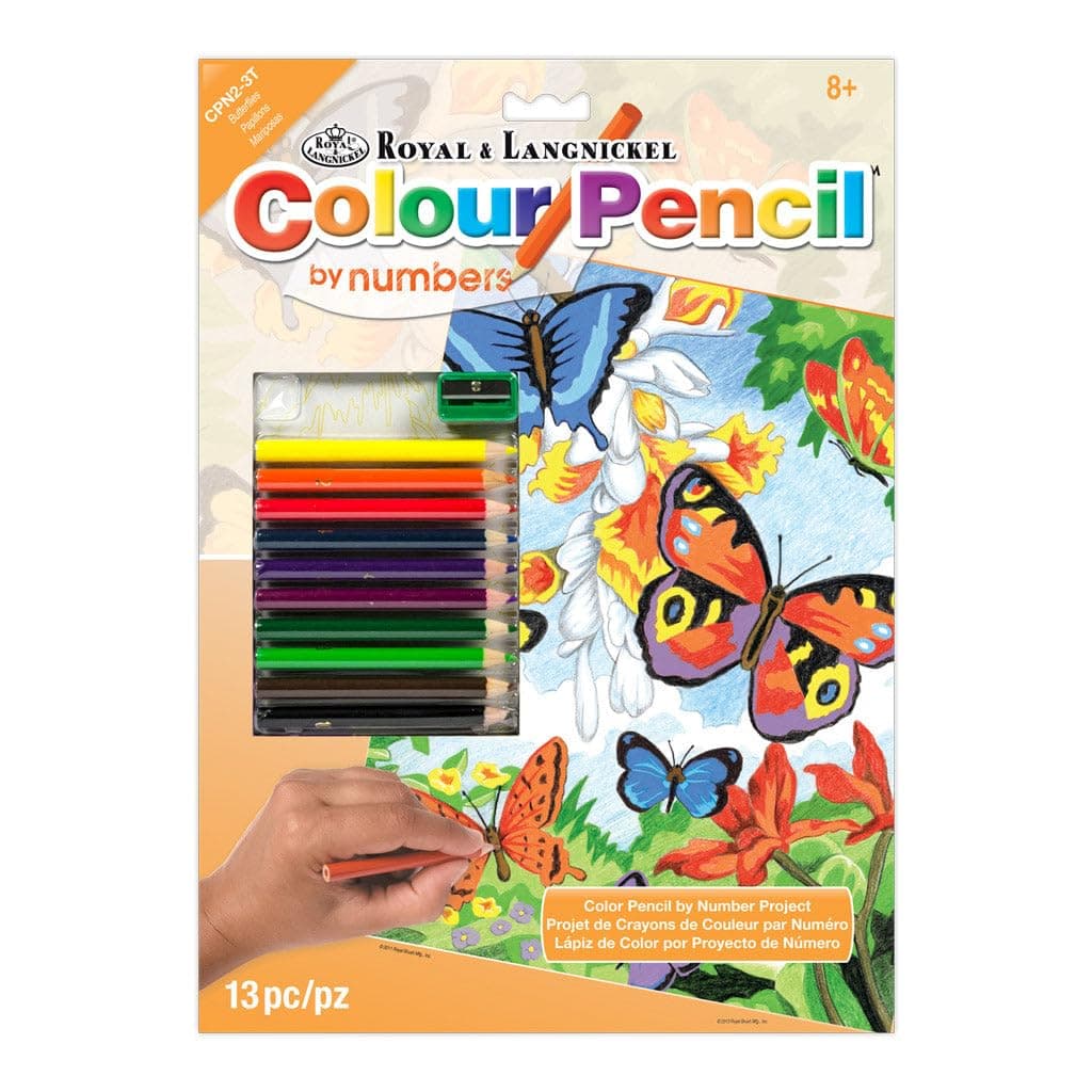 Royal Paint by Numbers Set with Coloured Pencils, Butterflies