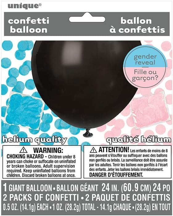 54600 Black Balloon with Pink and Blue Confetti 60cm