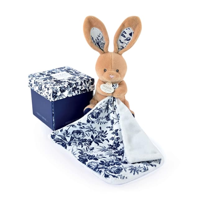 Плюшена играчка за гушкане Doudou Bohaime заек с кърпичка 12 см и луксозна кутия, DC4016