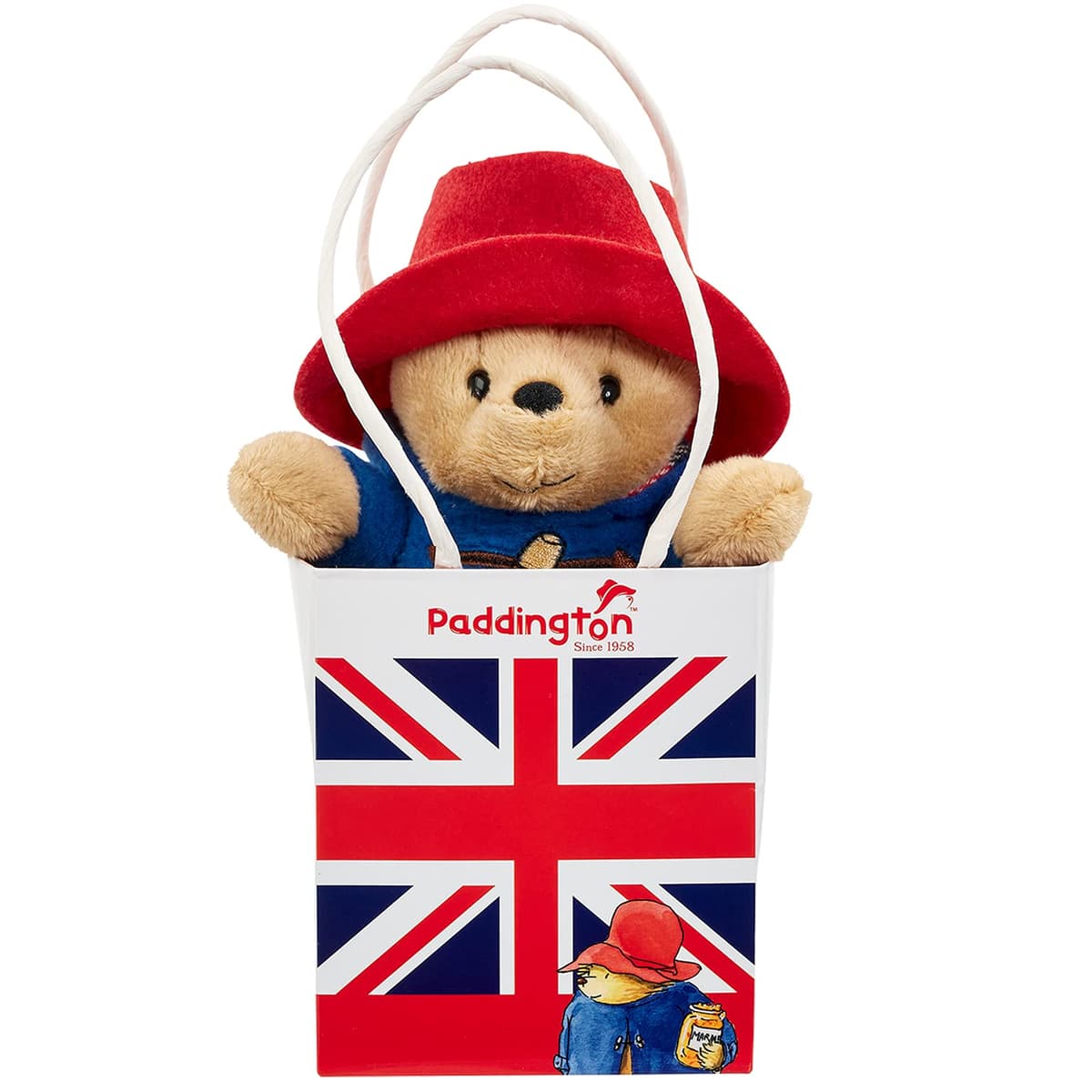 Плюшено мече Падингтън в подаръчна торбичка Union Jack, 13 см