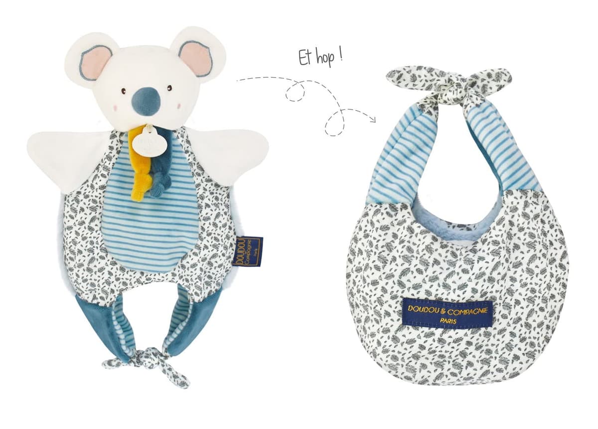 Doudou 3-in-1 Koala Cuddly Plush Toy, Comforter and Bag 30 cm, DC3826