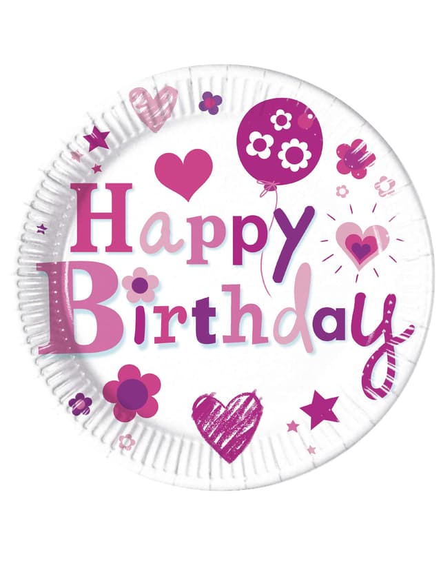 Парти чинийки Procos Happy Birthday розови 8 бр. 23 см 88200