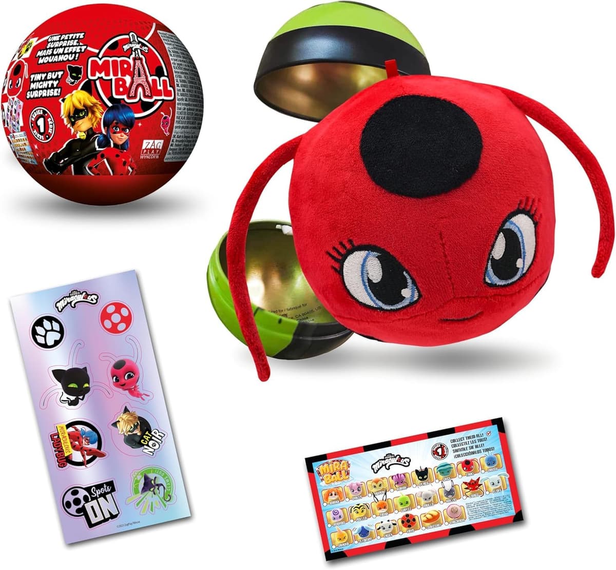 MIRABALL MIRACULOUS Ladybug and Cat Noir Ball with Surprise Plush Toy M14025/14007