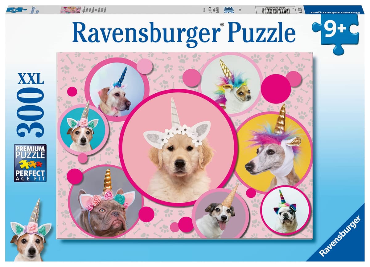 Ravensburger Puzzle 300 pcs XXL - Cute Puppies in Unicorn Hats