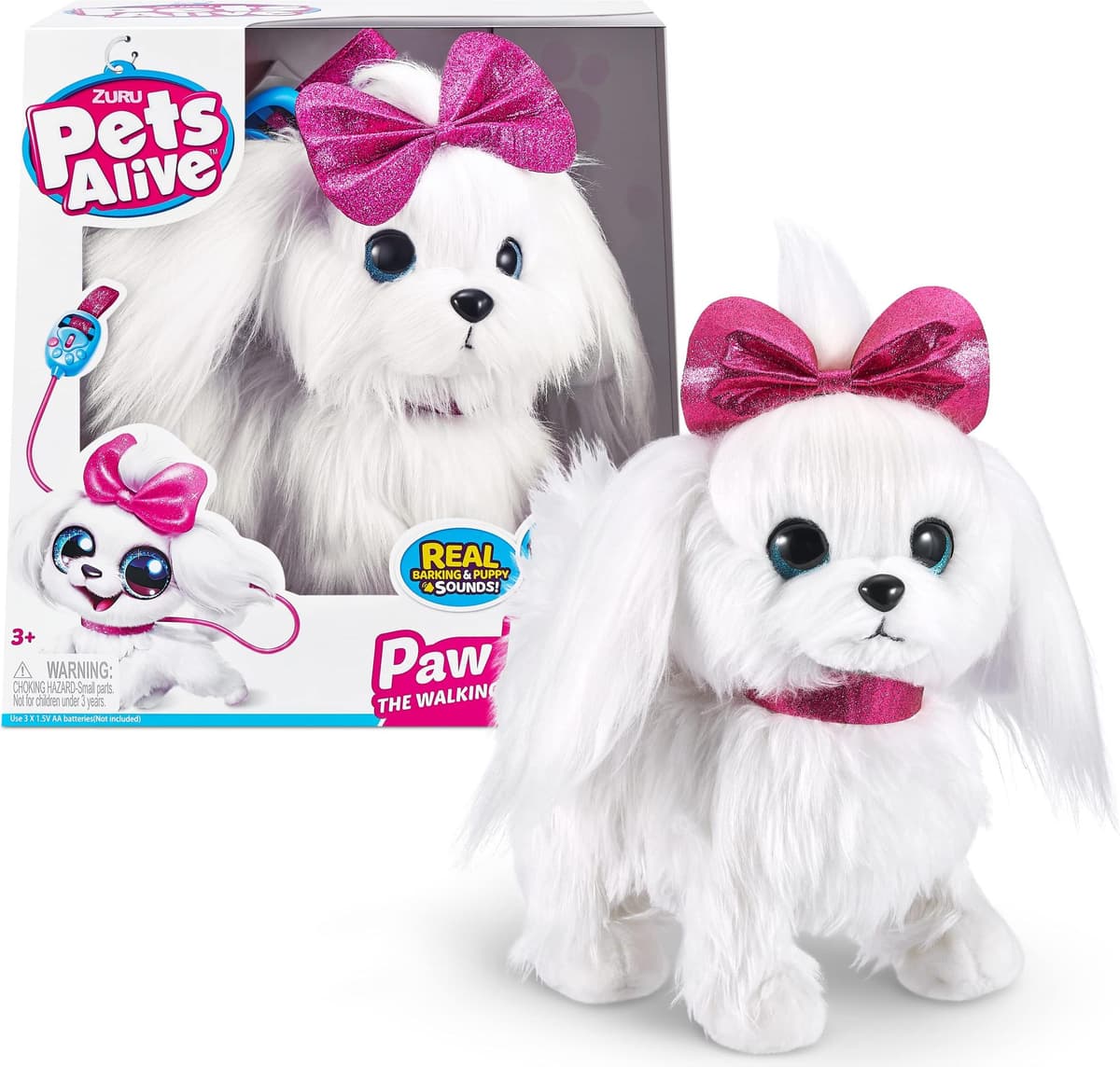 Interactive Walking Puppy with Pink Bow and Lead