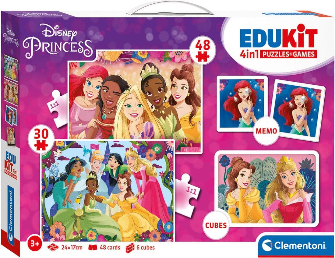 CLEMENTONI EDUKIT 4-in-1 Puzzle + Games Disney Princess