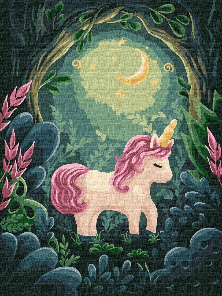 Ideyka Paint by Numbers Set with Acrylic Paints on Framed Canvas, Fairy Tale Unicorn, 30 x 40 cm