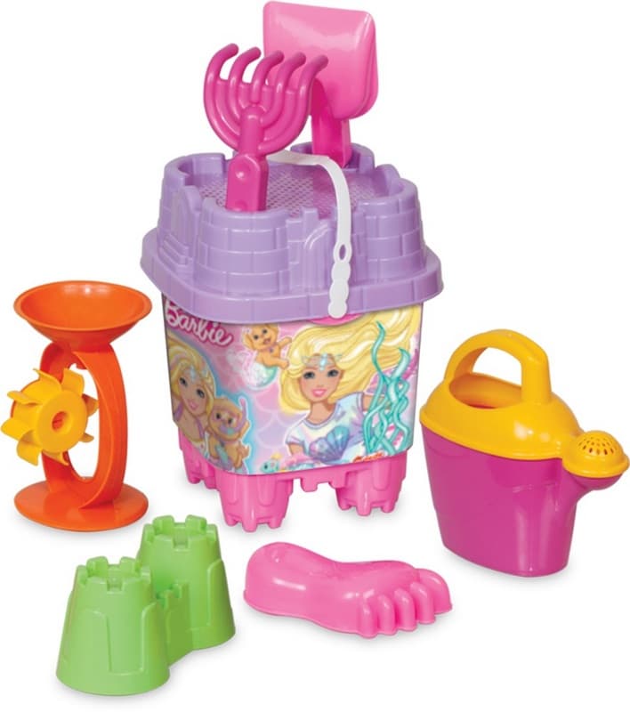 Barbie Large Castle Bucket with 2 Moulds, Watering Can and Windmill 20 x 20 x 42
