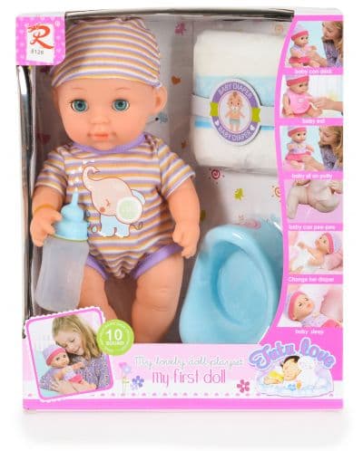 Moni Toys Peeing Doll - With Striped Outfit, 31 cm