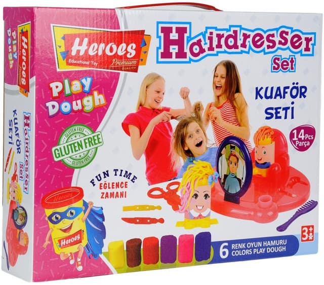 Play Dough Set Hairdresser Set with Press and Tea Set and Play Dough 6x40 g 33x26x7