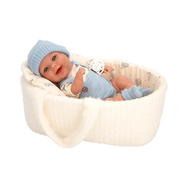 Baby Doll Gaudi with Blue Dungarees and White Basket - 33 cm